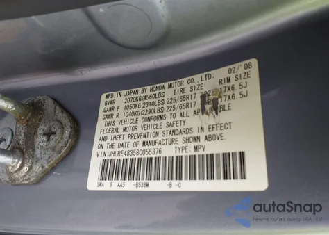 2008 Honda Cr-V Lx из США, поврежденный, VIN JHLRE48358C055376